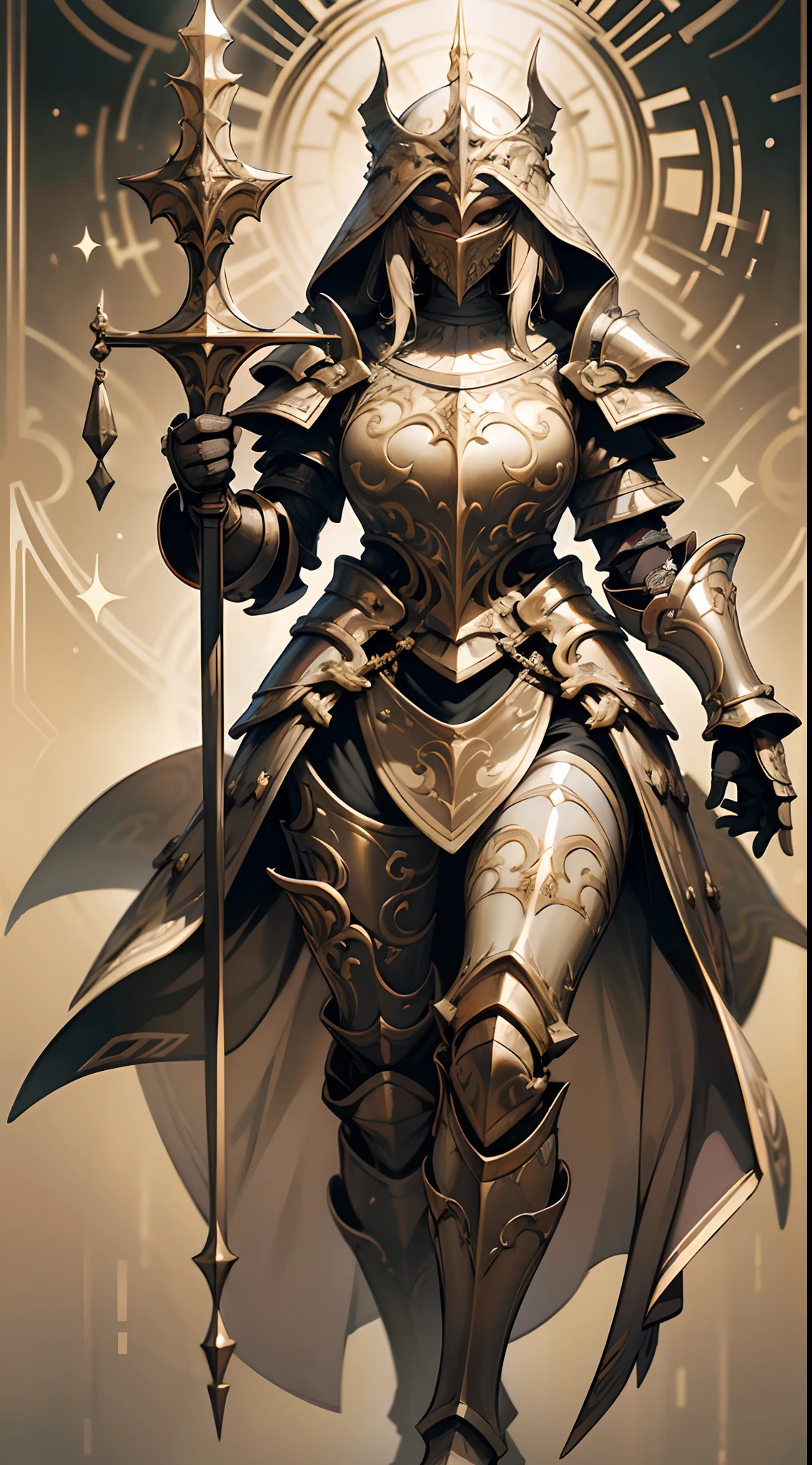 Game character design,holy paladin,Quaint and heavy armor wraps the entire body,shelmet,Holding a stout and ornate scepter,heavy boots,(full bodyesbian:1.4),solid color backdrop,clean backdrop,depth of fields,high light,Real light,Ray traching,oc rendered,Hyper-realistic,best qualtiy,8K,Works of masters,super-fine,Detailed pubic hair,Correct anatomy,Bokeh,Facial features are carefully depicted