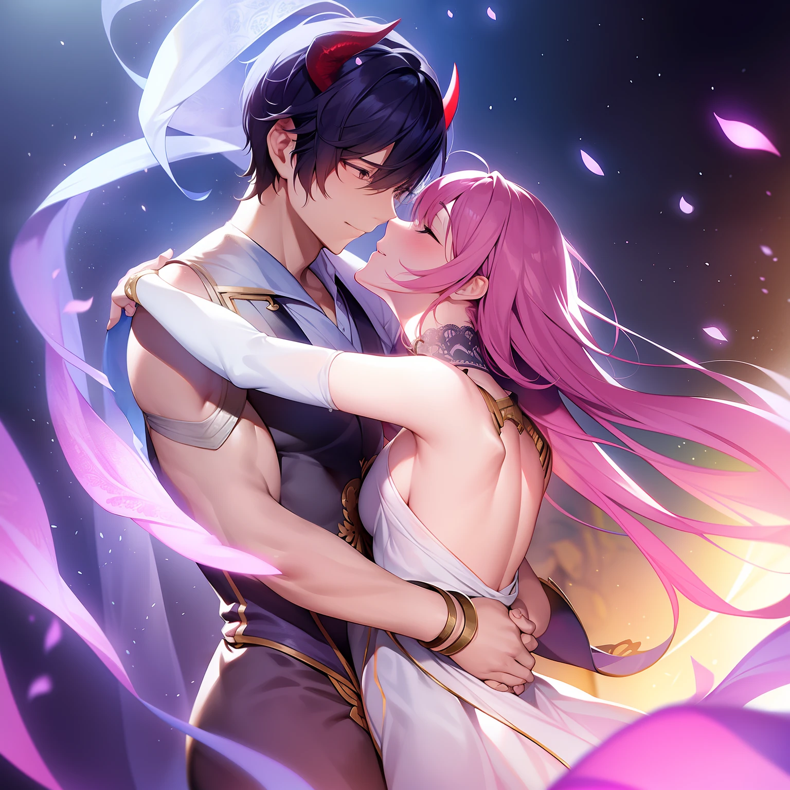 She loves him、She hugs him as if to wrap him around、Her arms are thin and her skin is pale.