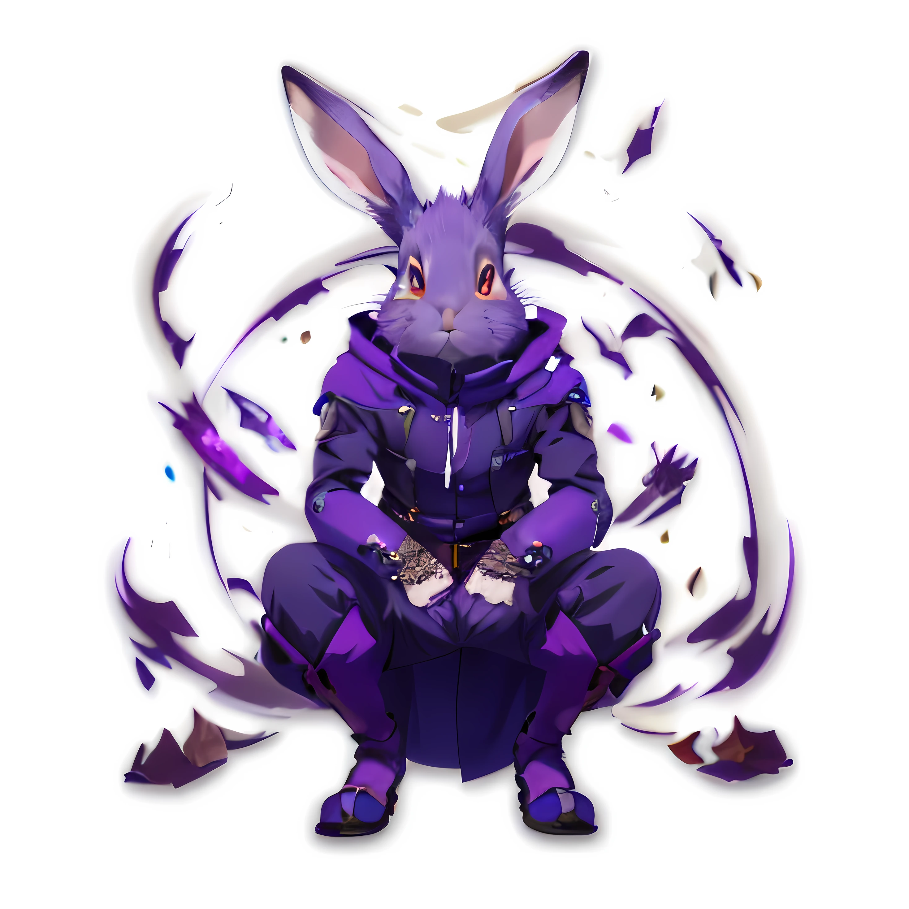 Close up of purple rabbit with red eyes on white surface, rabbt_Character, rabbit warrior, inspired by Kanbun Master, koda kazuma, Chupacabra, Anthropomorphic rabbit, by Kanbun Master, Hajime Yatate, Anatomically correct valpain, no type, Nasassa, varguyart style