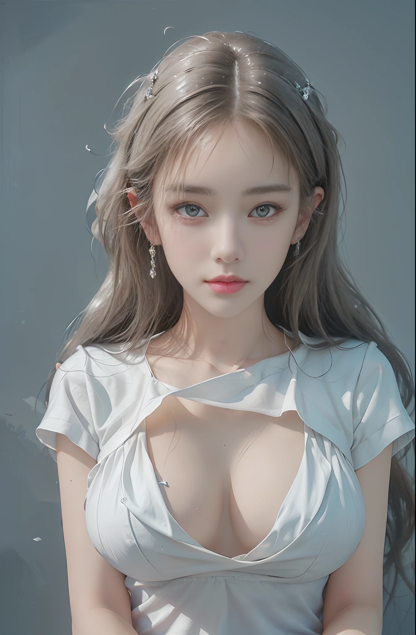 best quality, masterpiece, 1 girl, beautiful face, (photo photorealistic:1.3), edge lighting, (high detail skin:1.2), 8k ultra hd, dslr camera, high quality, high resolution, 4k, 8k, bokeh, ridiculous, best ratio four fingers and one thumb, (realistic:1.3), cute 1girl, wearing white t-shirt, medium breasts, white short skirt,