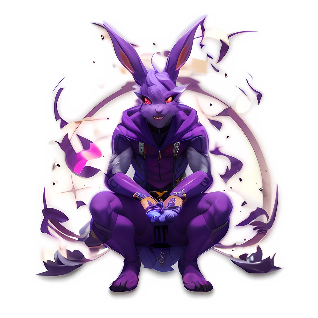 Close up portrait of purple rabbit with red eyes on white surface, rabbt_Character, rabbit warrior, inspired by Kanbun Master, koda kazuma, Chupacabra, by Kanbun Master, Anthropomorphic rabbit, Hajime Yatate, Anatomically correct valpain, no type, Nasassa, varguyart style