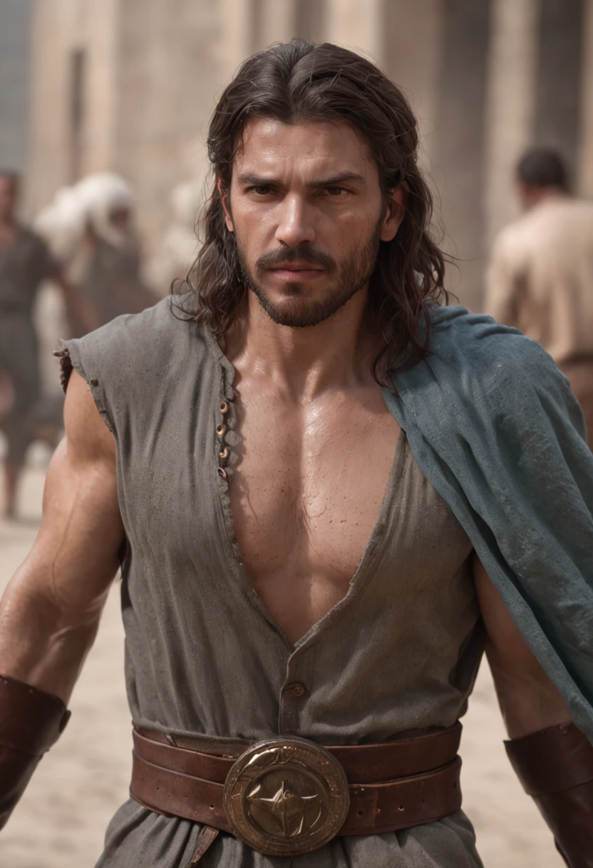 (Professional 3D rendering:1.3) de (Realistic:1.3) Foto de arte mais bonita do mundo,Features soft, bright male heroes, ((Epic hero fantasy rough muscular man wet hero angry look long hair short beard and fierce expression in dynamic pose, fantastic location, majestoso ambiente desordenado)), corpo inteiro 8k unidade render, action shot, poros da pele, very dark lighting, sombreamento pesado, circunstanciado, Rosto detalhado, (vibrante, fotogrdeia realista, Realistic, Dramatic, Escuro, foco nítido, 8k), (Old leather clothes damaged by bad weather:1.4), ((((Use peles)))), (intrincado:1.4), decadente, (altamente detalhado:1.4), pintura digital, rendering by octane, art stations, Conceito-Arte, liso, foco nítido, illustration, germe da arte, (Loish:0.23), Wlop Ilya Kuvshinov, e Greg Rutkowski e Alphonse Mucha Gracias, (global ilumination, studiolight, Light Volumetric), chuva forte, floating particles, patife, fantasia, Onze, corpo inteiroesbian, ((Fundo escuro e antigo da cidade:1.3)),CGSesociedade,art stations