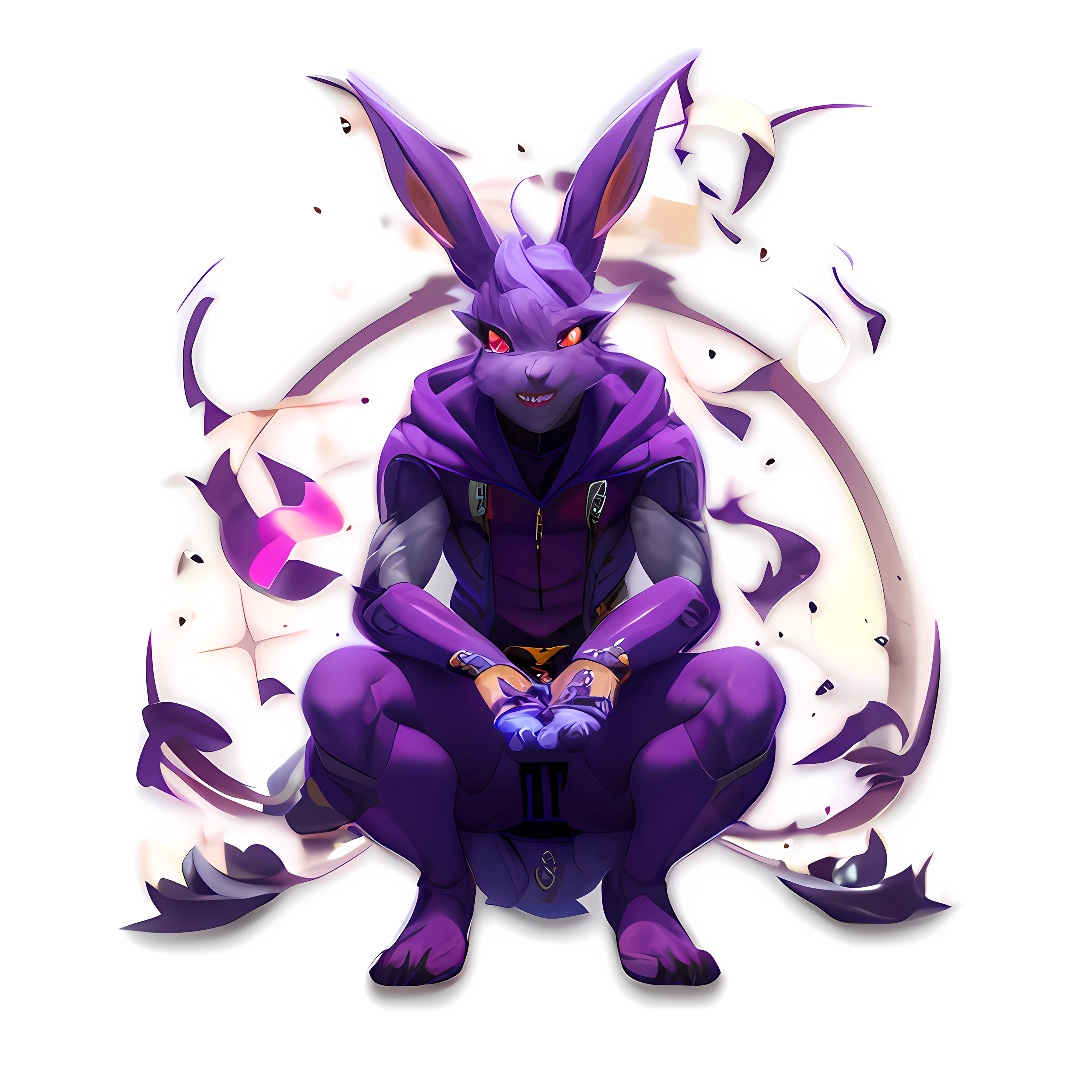 Close up portrait of purple rabbit with red eyes on white surface, rabbt_Character, rabbit warrior, inspired by Kanbun Master, koda kazuma, Chupacabra, by Kanbun Master, Anthropomorphic rabbit, Hajime Yatate, Anatomically correct valpain, no type, Nasassa, varguyart style