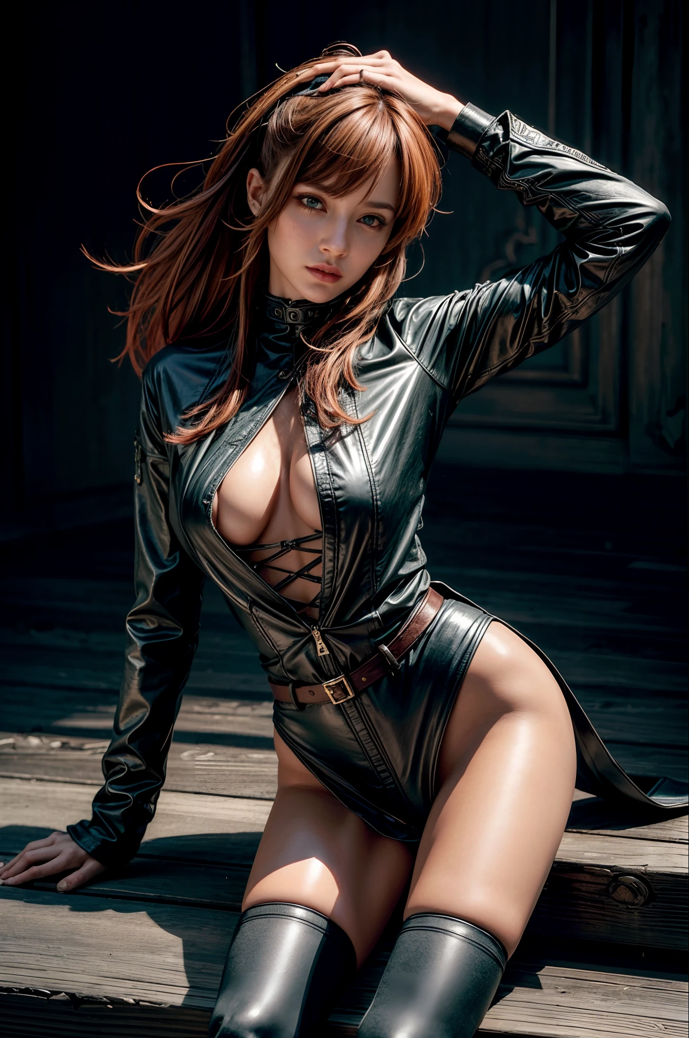 ((((extreme realistic skin detail))) (face with detailed shadows)(masterpiece, top quality, best quality, official art, beautiful and aesthetic:1.2), (1girl:1.3), Sidecut hair, ager, rock jacket, black clothing, orange hair, light background, full body, long hair, teen, tribal tattoo, colorful parts, sketchbook, hand drawn hand, witch symbols, dark , bold, realistic sketch, sketch, mixing dark lines and loose lines, bold lines, on paper, turn on character sheet, human woman, green eyes, full body, imposing pose, lots of details, stylish outfit, witch symbols, runes , dark them , black shirt, beautiful, pretty, modest