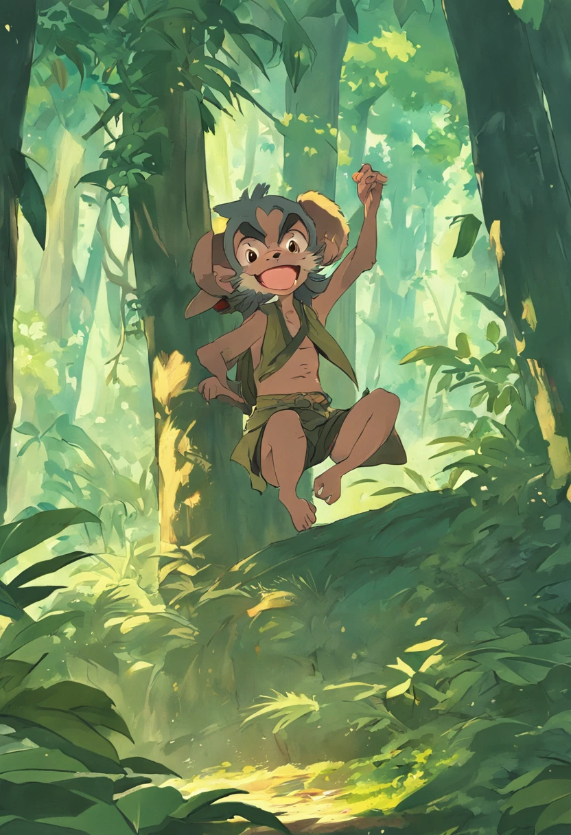 havia uma macaco, um macaco tocando tambores na floresta, divertido, Pintura SNES