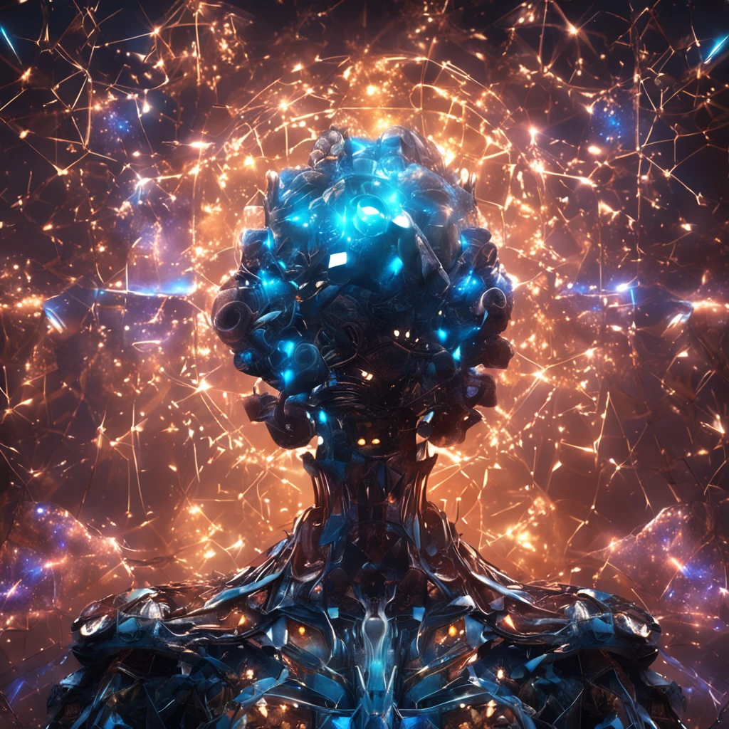 Best quality, Masterpiece, 超高分辨率, (photograph realistic:1.4), surrealism, Dream-like,fusionart, Star Armor,Constellations twinkle , The small universe burns, Blue energy