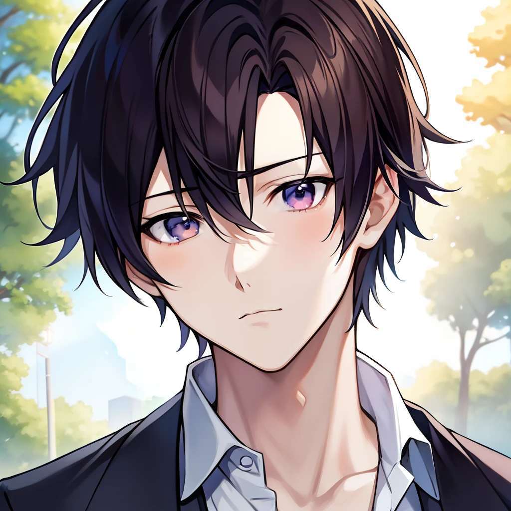 Anime boys,schoolboy,Read,The cover of the book has no content,A tree in the background, Guviz-style artwork, Anime portrait of a handsome man, Kawaii realistic portrait, young anime man, Anime style portrait, Anime cute boys, semi realistic anime, Digital anime illustration, Smooth anime CG art, anime realism style, anime portrait, realistic anime artstyle, semi realistic anime,quadratic element,Finger repair