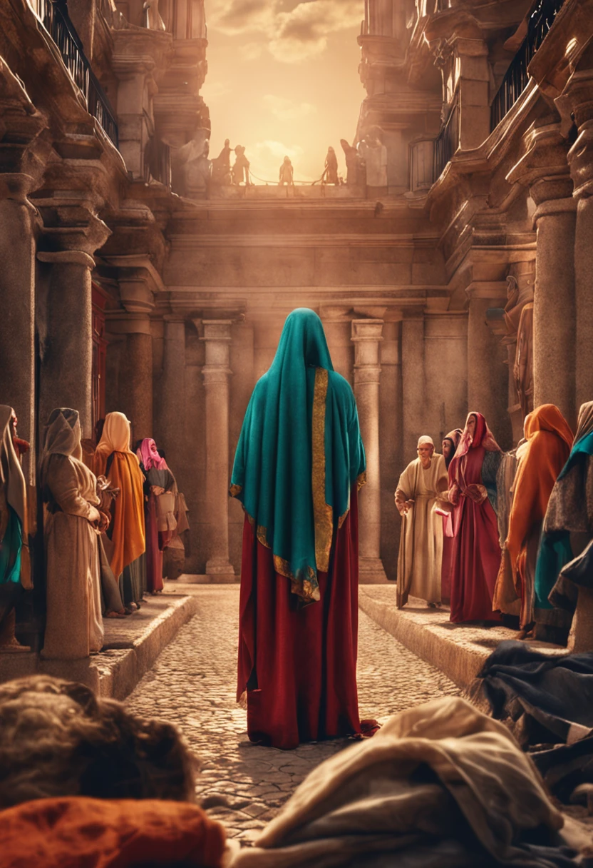 mulher morena realista ,With clothes from the time of Jesus Christ praying