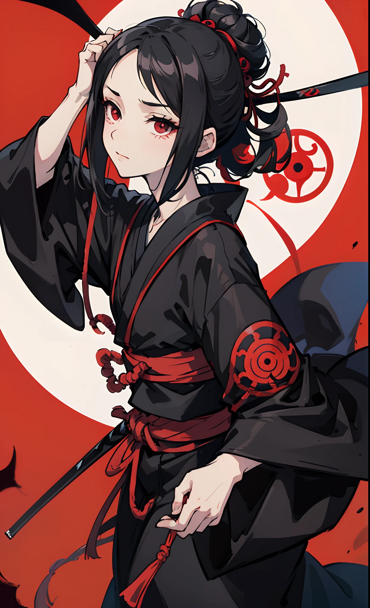 Unohana, , wearing shinigami clothes, sharingan, soul society as a background