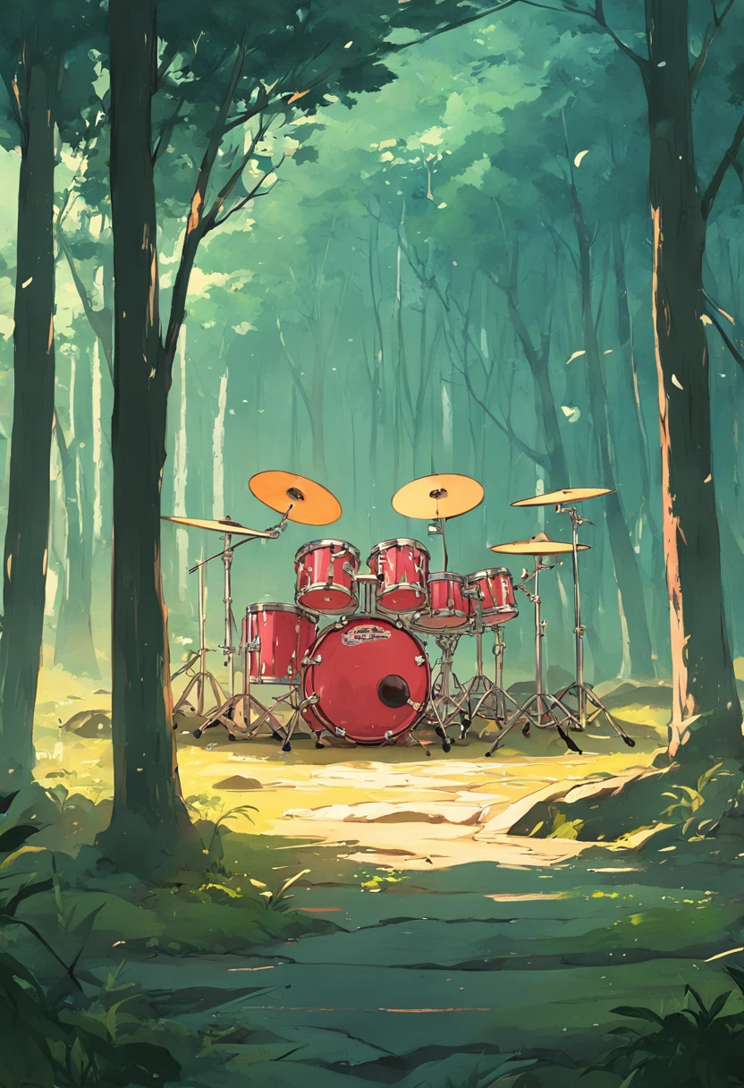 There was an acoustic drum kit in the woods, pintura SNES