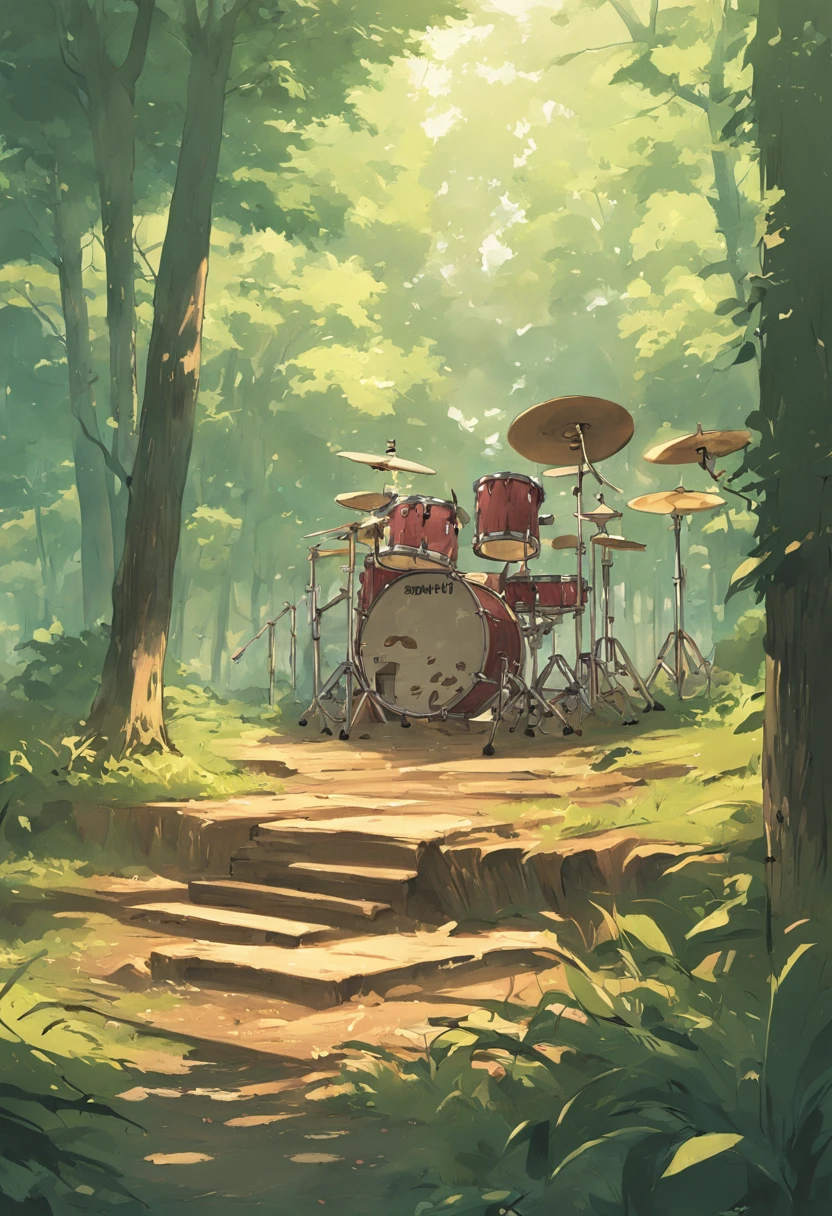 There was an acoustic drum kit in the woods, pintura SNES