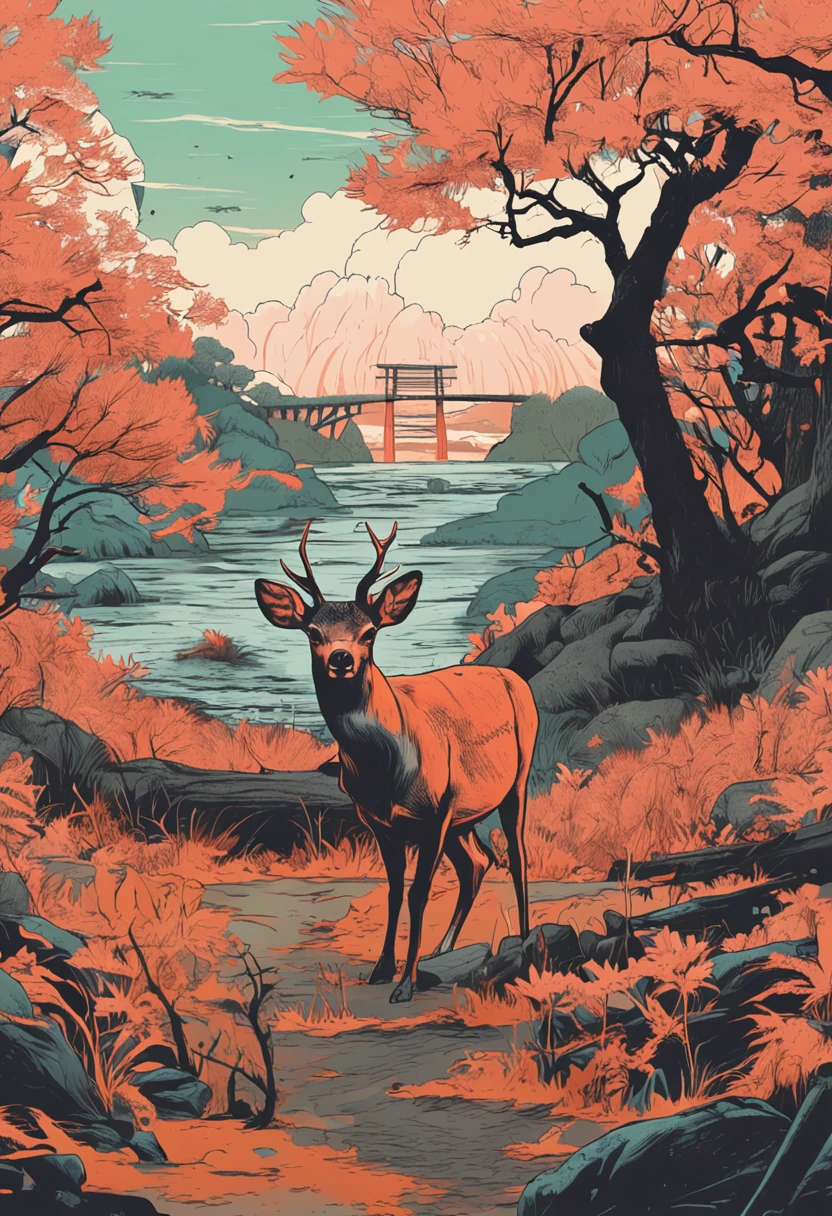 A Nara deer mutated by nuclear wastewater contamination,Standing on the sea,Roar madly at the Japanese island,Hideous-looking,super detailing,8k,