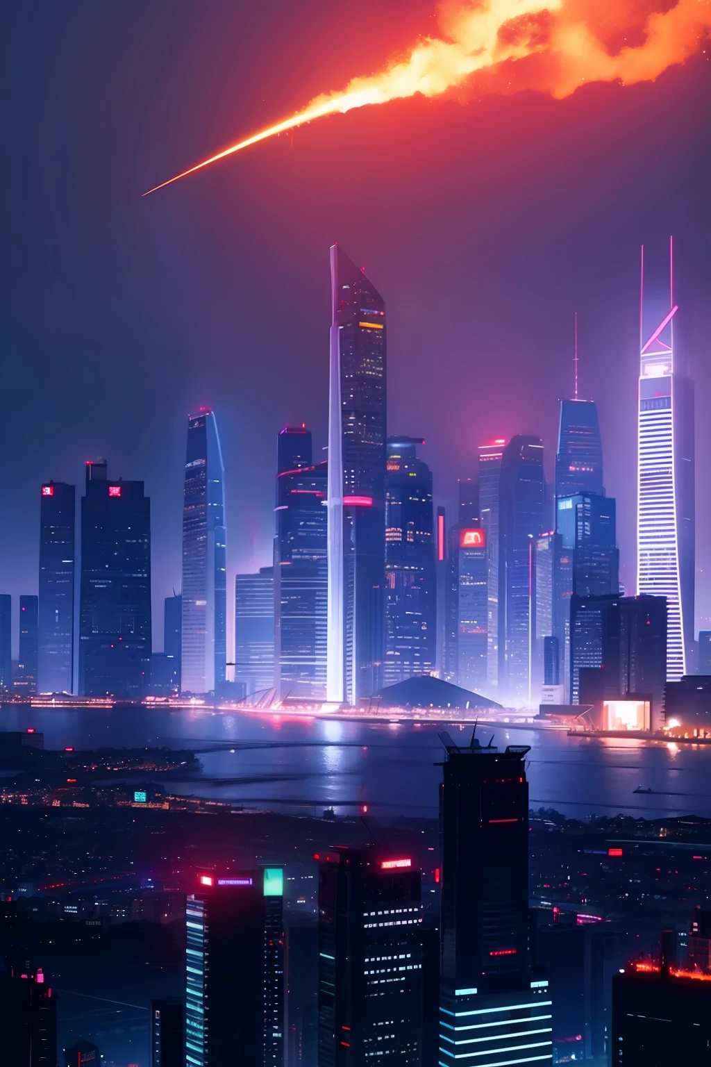 cyberpunk singapore, fire