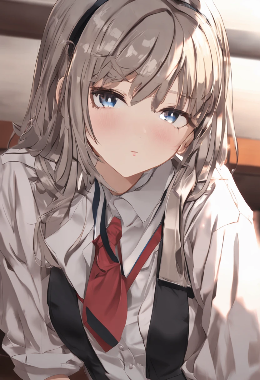 8K, Best Quality, Masterpiece, Ultra High Resolution, (Realism: 1.4), Original Photo, (Realistic Skin Texture: 1.3), (Film Grain: 1.3), (Selfie Angle), 1 Girl, Beautiful Eyes and Face Details, Masterpiece, Best Quality, Close-up, full body, Looking at the Viewer, sexy underwear, no bra, lewd, school girl, sailor uniform, classroom, long legs, tall, pale skin, blonde hair, white skin, reveal uniform, reveal clothes, reveal underwear, expose clothes, expose underwear, expose uniform