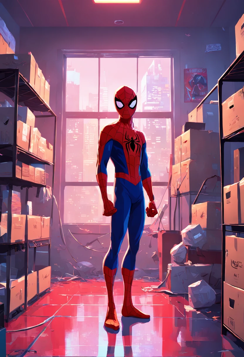 spiderman into spider verse style backgrounds of room