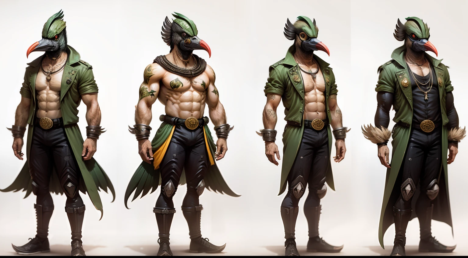 Bird-headed bird-beaked man,Wear round goggles,8 different birds