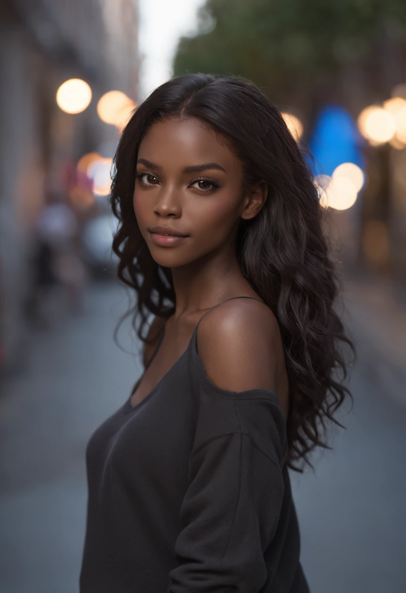 ultra realistic photo, full body, best quality, masterpiece, black woman inspired by Barbie, black skin, beautiful face, wearing jeans: 0.91 and black sweatshirt, realistic smooth skin, ultra realistic skin, pastel neon, night, dynamic lighting, on a street in Rio de Janeiro, (dynamic pose:1.10), (good composition:1.10), (subtle lighting:1.10), (Awarded:1.10), ((breathtaking:1.10:1.35)) , ( πrim-work :1.10), (highly detailed skin:1.2), (filmic grain:0.04), particle effects, __Camera capture_Models/sigma__, NEWS TYPE, speed lines, (perfect handsome young face:1.10) , (Pink :1.10)