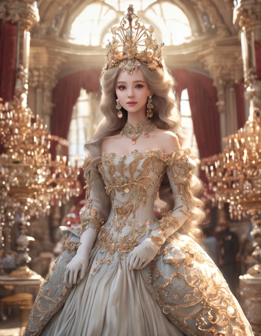 ((anime artstyle)),(Masterpiece),(Best Quality),(Super Detail),(Very Delicate and Beautiful),Solo,((full body,standing pose)),standing in the royal palace,((1 queen in gorgeous rococo ballgown with voluminous full length hoop skirt)),(crinoline),gorgeousfull embroidery,((gorgeous gemstone jewelry)),detailed face and eyes,jewel-like eyes,((large amount of straight hair,extremely Long voluminous Hair)),((gigantic tits,Long tits,skindentation)),gorgeousfull embroidery,cleavage,extremely gorgeousfull hair ornament,(bling-bling extremely gorgeousfull jeweled tiara),gorgeous corsage,(Dynamic Angle),Looking at viewer,((full body))