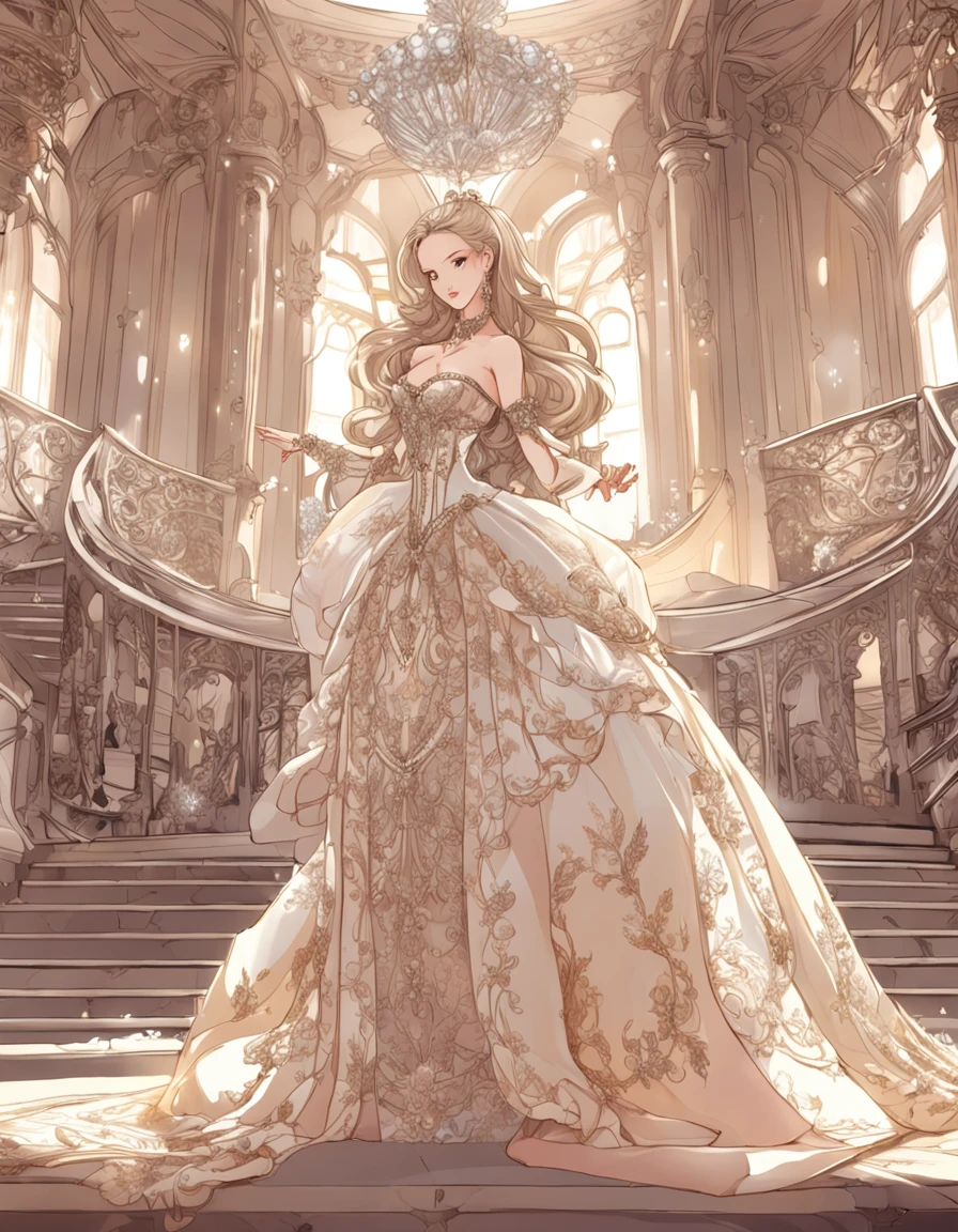 ((anime artstyle)),(Masterpiece),(Best Quality),(Super Detail),(Very Delicate and Beautiful),Solo,((full body,standing pose)),standing in the royal palace,((1 queen in gorgeous rococo ballgown with voluminous full length hoop skirt)),(crinoline),gorgeousfull embroidery,((gorgeous gemstone jewelry)),detailed face and eyes,jewel-like eyes,((large amount of straight hair,extremely Long voluminous Hair)),((gigantic tits,Long tits,skindentation)),gorgeousfull embroidery,cleavage,extremely gorgeousfull hair ornament,(bling-bling extremely gorgeousfull jeweled tiara),gorgeous corsage,(Dynamic Angle),Looking at viewer,((full body))
