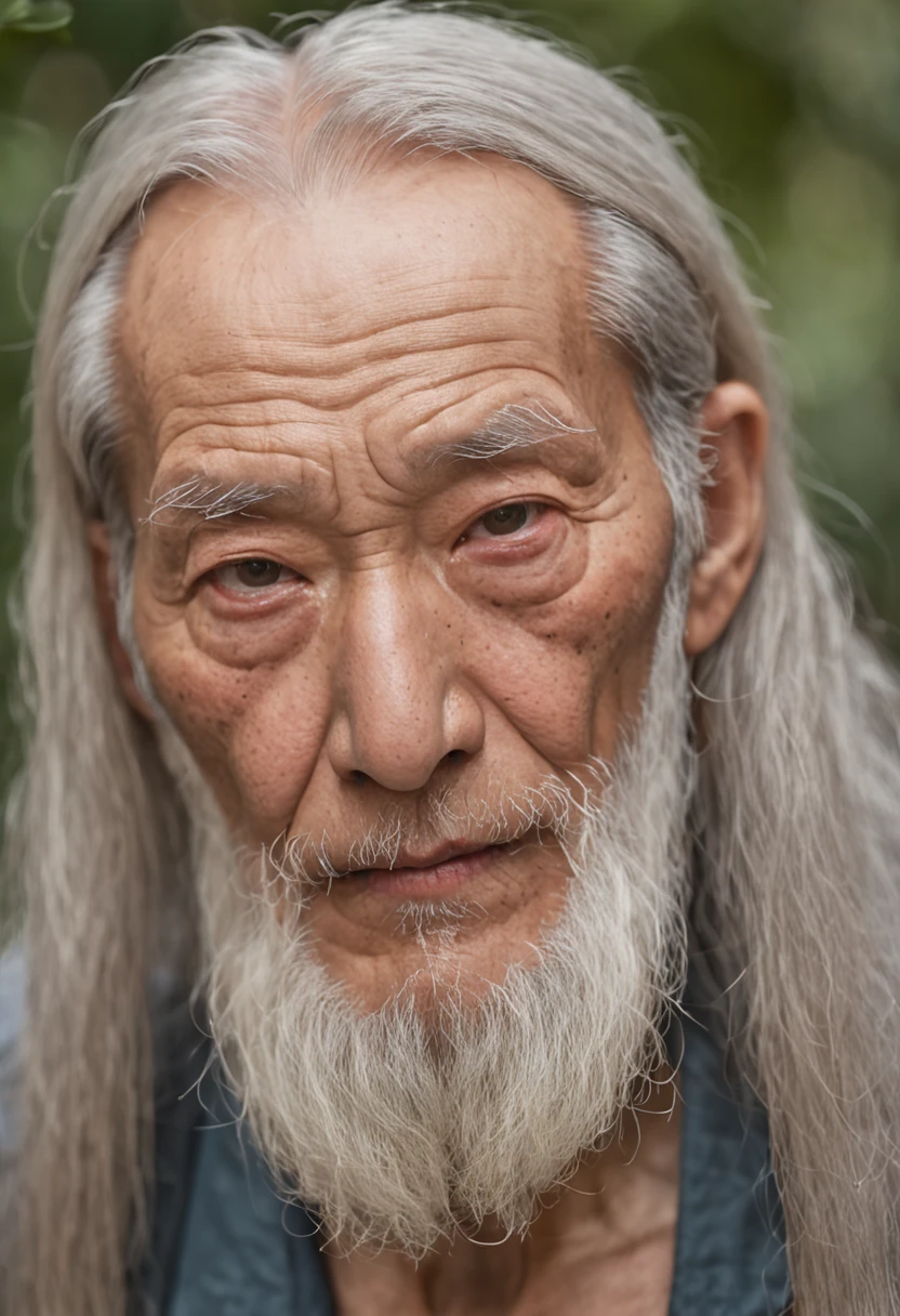 Portrait photography,  Disgusting eyes, Medium-length blonde curls, 80-year-old man，Long beard，Asian image，Wrinkles all over the face，Thin，Summer exterior，Look at the viewer，Full body photo，Faraway view，natural soft light，真实感，high-definition photography, clean-shaven, Friendly expression, Hefty Smile, Medieval fantasy beautiful civilian costumes, In the medieval fantasy city, The Nikon D850 and Nikon AF-S NIKKOR 70-200mm f capture color cleverly/2.8E FL ED VR Lens, Peter Jackson, fantasy, Historical