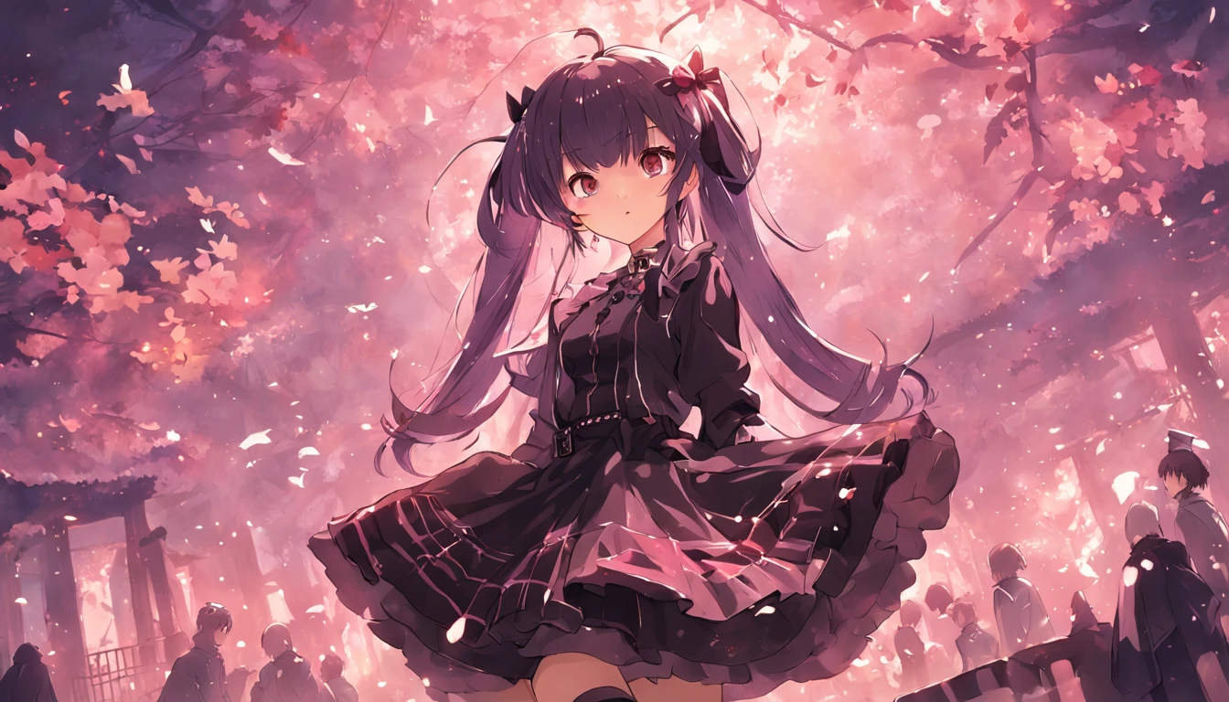 japanes、An 18-year-old woman、Gothic ta Fashion、a short skirt、Long、Black stockings、