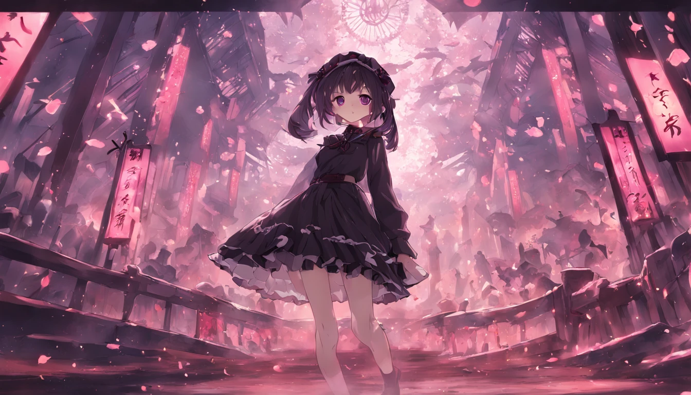 japanes、An 18-year-old woman、Gothic Lolita Fashion、a short skirt、long、Black stockings、Translucent fashion