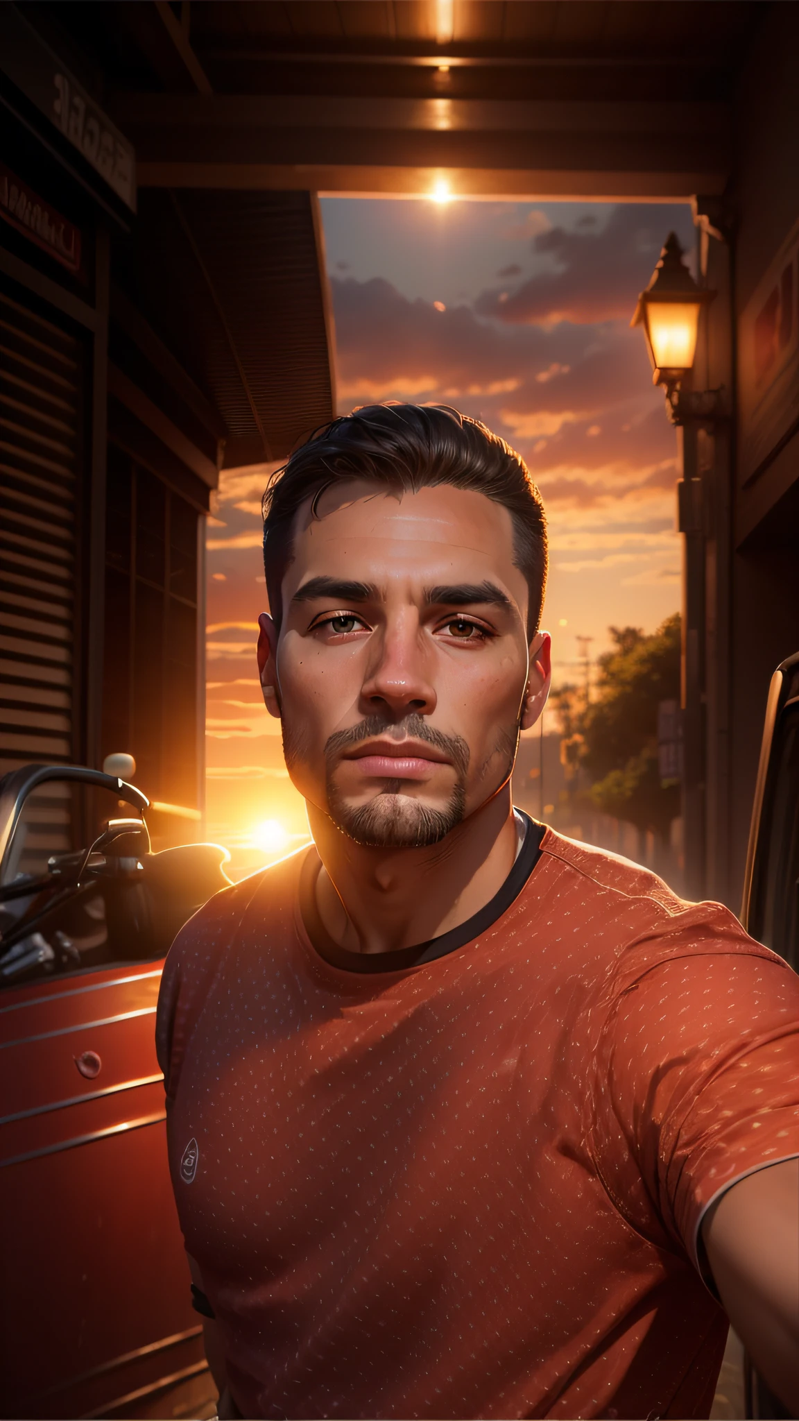 Baground sunset, Realistic, rosto limpo