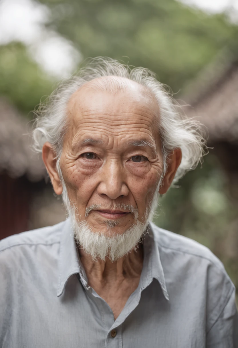 Portrait photography, Medium length blonde curls, 80-year-old man,Long beard,Asian image,Face full of wrinkles,Thin,Summer look,Look at the viewer,Full body photo,Faraway view,Natural soft light,真实感,high-definition photography, clean-shaven, Friendly expression, Hefty Smile, Medieval fantasy beautiful civilian costumes, In the medieval fantasy city, The Nikon D850 and Nikon AF-S NIKKOR 70-200mm f subtly capture color/2.8E FL ED VR Lens, Peter Jackson, fantasy, Historical