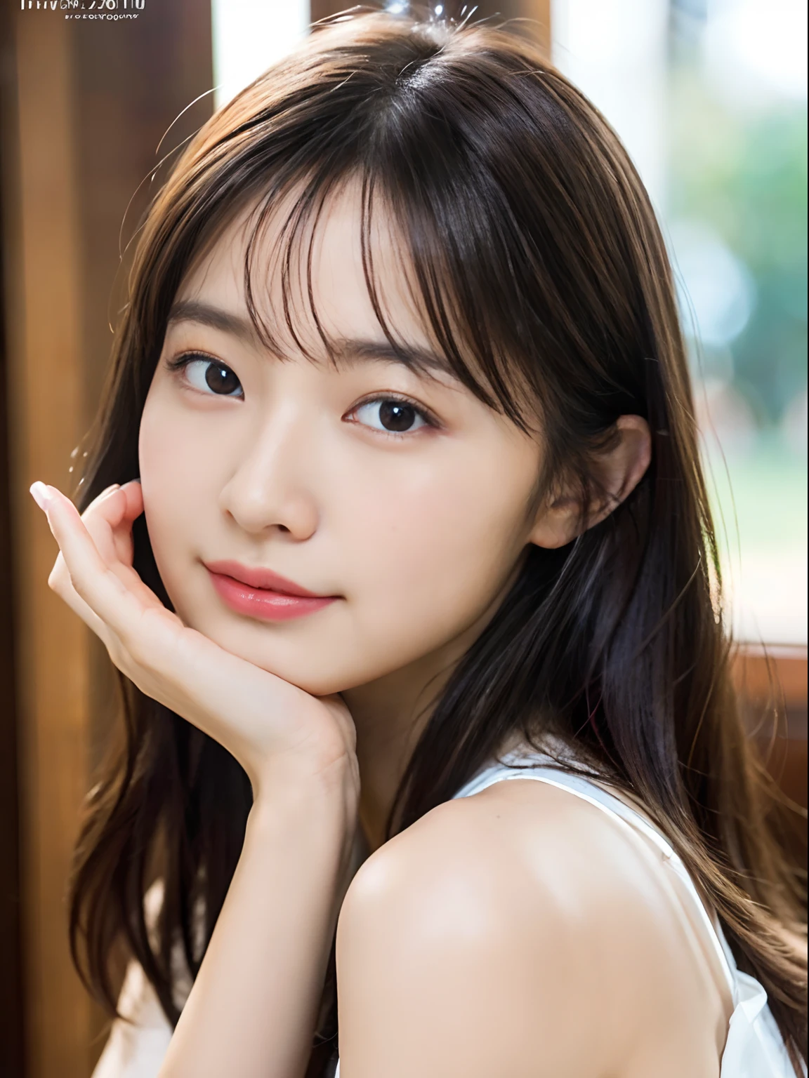 table top、highest quality、genuine、Super detailed、finely、High resolution、8k wallpaper、one beautiful woman、、light brown messy hair、don't wear anything nude、sharp focus、perfect dynamic composition、detailed and beautiful eyes、thin hair、詳細なgenuineな肌の質感、smile、close-up portrait、model body shape