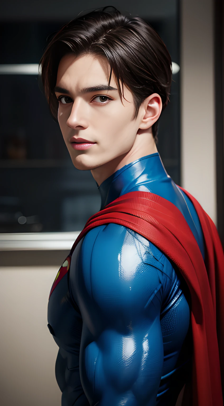 ((Men only)), (head shot), (face only), (handsome muscular man in his 20s), (superman), (Superman, a fictional superhero, is characterized by his chiseled physique, blue eyes, dark hair, and iconic red and blue costume with a bold "S" emblem on his chest), (Chris Redfield), (Mischievous smile), (detaile: 1 in 1), Natural muscles, HIG quality, beautidful eyes, (Detailed face and eyes), (Face、: 1 / 2), Noise, Real Photographics、... .................................................................................................................PSD, Sharp Focus, High resolution 8K, realisitic & Professional Photography, 8K UHD, Soft lighting, High quality, Film grain, FujifilmXT3