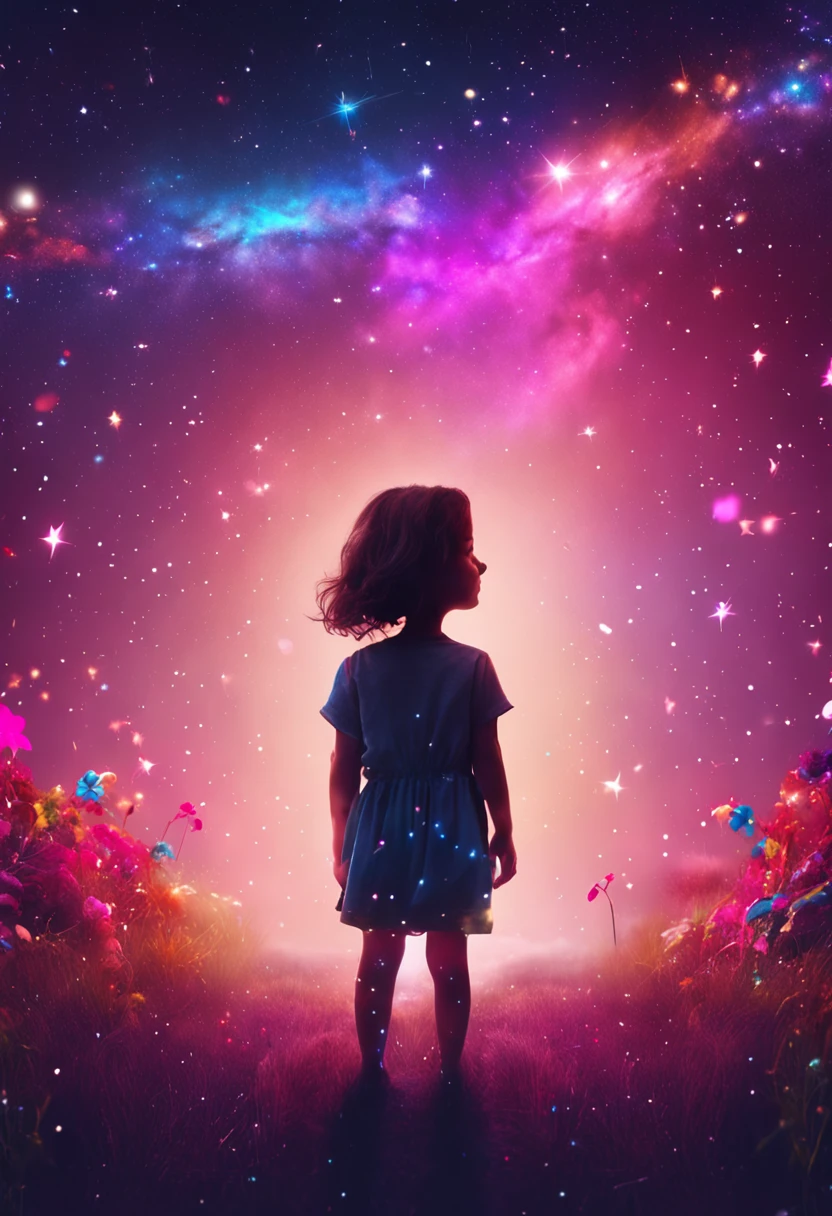 A looks up at the stars,and its beauty,A strangely shaped starry sky,Colorful colors,8K UHD wallpaper,Imaginative lines,