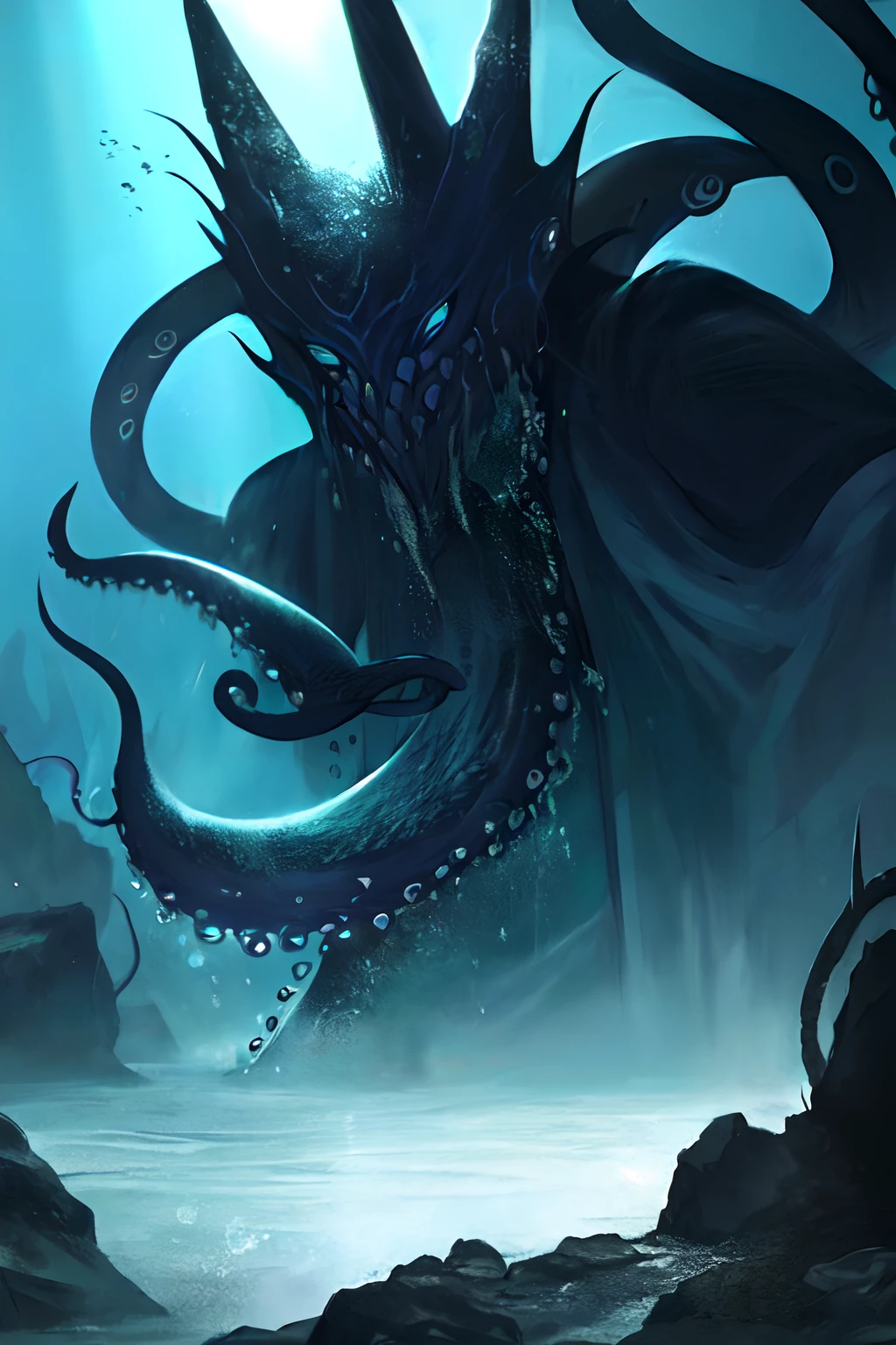 Cthulhu,Monster,(tentaculata:1.35),A polluted underwater world,Gloomy picture,(Nuclear contamination:1.35),(face:1.35),(sarcoma:1.35)