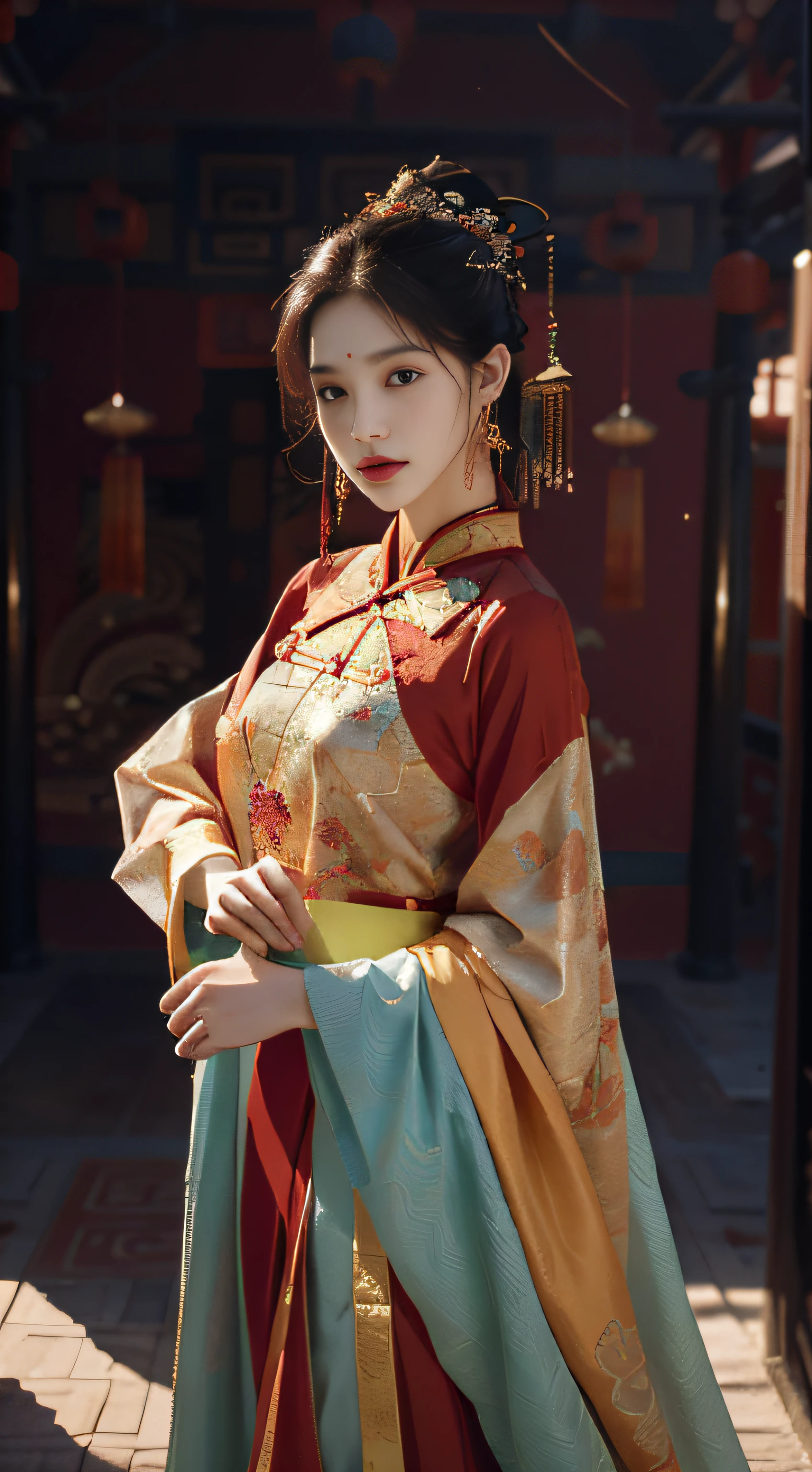 (abstract artistic:1.4), tmasterpiece, best qualtiy, 超高分辨率, big breasts beautiful, Visually stunning, (1girll:1.2), crimson themed, dark red color, Bleeding red, Halo, looking at viewert
,full bodyesbian,high-heels,woman,nvshen,dunhuang,Hanfu,Red and gold dress,(tmasterpiece,top Quority,best qualtiy,offcial art,Beauty and aesthetics:1.2),Charming mature woman,The is very detailed,(s fractal art:1.1),(a color:1.1)(blossoms:1.3),Most detailed,( zentangle:1.2), (Dynamic pose), (abstract backgrounds:1.3), (Chinese Traditional Cloth:1.2), (Shiny skin), (many color:1.4), ,(Earrings:1.4),((fashion icon|Fashionistas|1 Fashionista(individually)|trendsetter|Mannequin)),Ancient Chinese clothing, full bodyesbian, rays of sunshine, Clear face,((best qualtiy)), ((tmasterpiece)), (the detail:1.4), hdr(HighDynamicRange),Ray traching,NVIDIA RTX,Hyper-Resolution,Unreal 5,Subsurface scattering、PBR Texture、post-proces、Anisotropy Filtering、((Best quality)), ((Masterpiece)), (Highly detailed:1.3),Masterpiece, Best quality, Translucent skin, (tmasterpiece,best qualtiy,realisticlying:1.37),(Complex and sophisticated,Highly detailed skin and face),(Complex and sophisticated,high detailed hand), Clear face, tmasterpiece, super detailing, Epic composition, hyper HD, high qulity, extremely detaile, offcial art, Uniform 8K wallpaper, super detailing,High resolution CG,depth of fields、maximum definition and sharpness、Many-Layer Textures、Albedo e mapas Speculares、Surface coloring、Accurate simulation of light-material interactions、rendering by octane、Two-colored light、largeaperture、Low ISO、White balance、the rule of thirds、8K raw data,Little ass,,long leges,Little ass,Indifferent eyes,Realistic art,Dominatrix,femdom,high ponytails,high and cold,A look of contempt,180cm tall