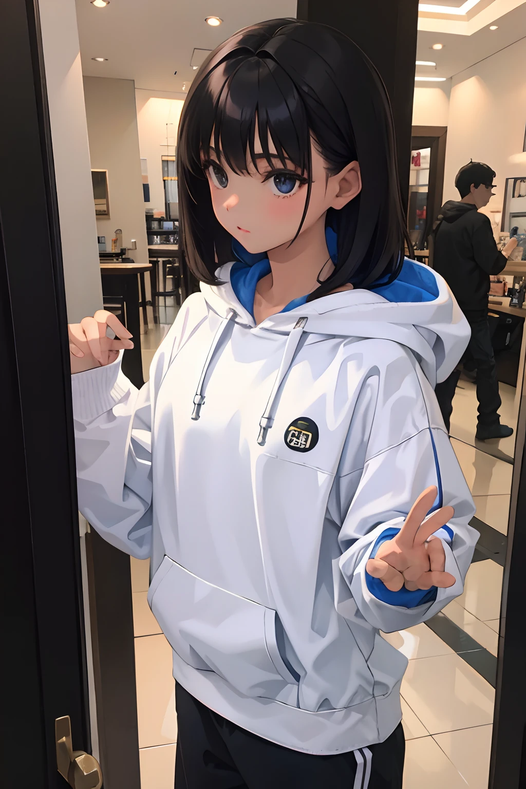 child,(masterpiece,Highest Quality),Sportsbra,Lightweight hoodie,A dark-haired