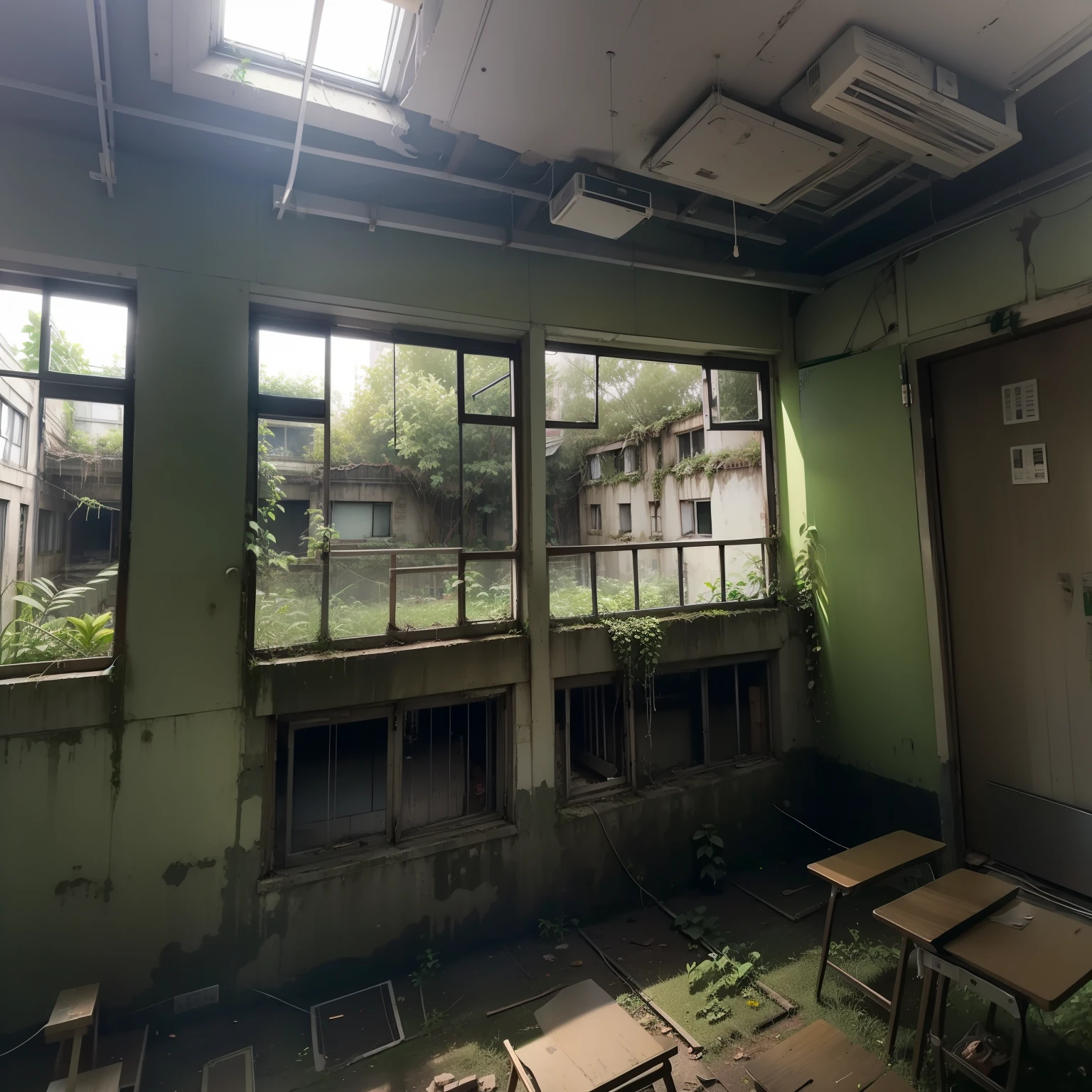 After the end times、an overgrown、without humans、Abandoned schools with only flora and fauna