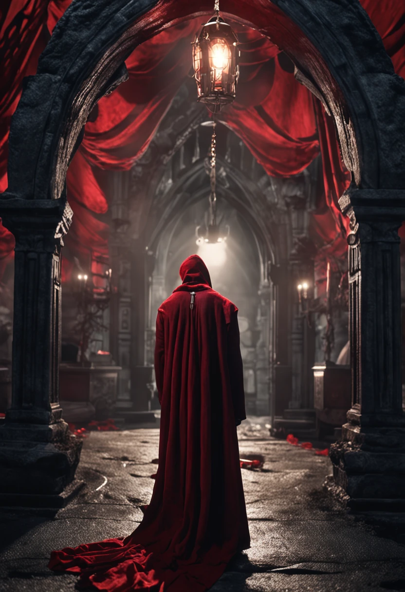 Dark fantasy vibes, corpo inteiro de um vampiro conde dracula com olhos vermelhos, intrincado (preto) e roupas vermelhas, saindo de uma intrincada e antiga cripta de pedra suntuosa durante uma noite escura,(master part, best quality, absurdos, fotorrealista:1.4), ((arte de fantasia)), colorido, bom design, good composition, circunstanciado, intrincado, realistic background, Volumetric lighting, Subsurface scattering, (cinemactic, perfect lighting, sombreamento perfeito), ::n_ boneco, anime, baixa qualidade, desenho