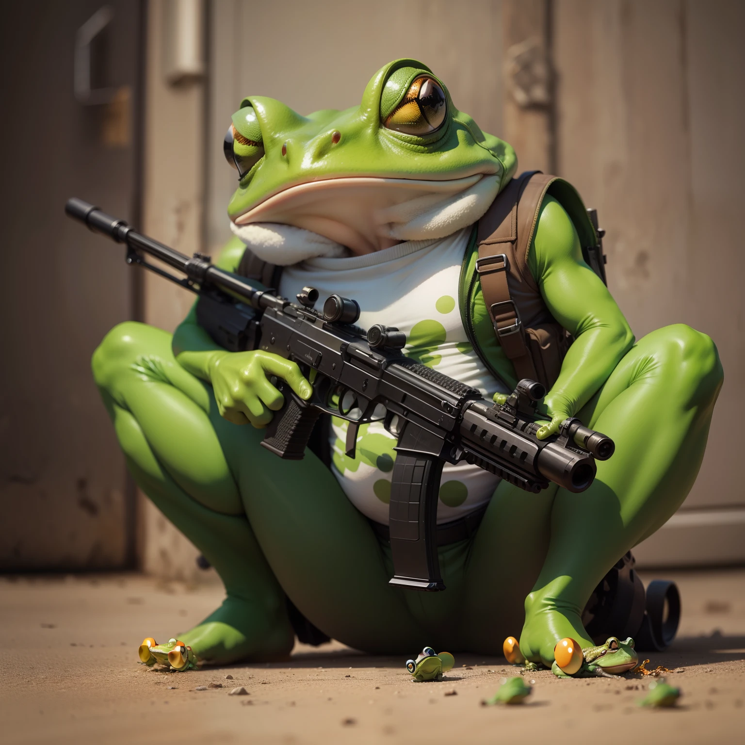 A frog having a gun