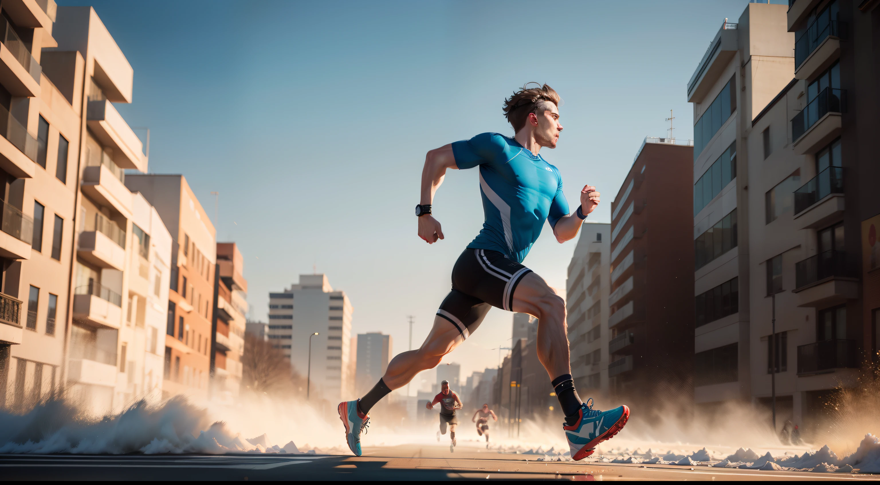 Make a man athlete running during the day, ultrarealista, 8k, fullhd