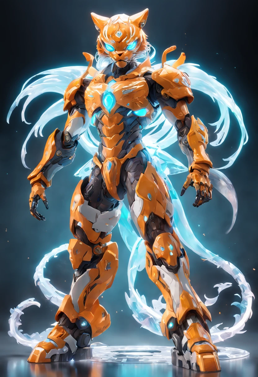 indian tiger, (Blind box toy style:1.2), (Full body shot) , 1 Transparent girl,Behind him is a transparent Chinese dragon, Transparent mech, Exquisite helmet:1.2, Luminous goggles:1.2, Cyberpunk, dreamy glow, luminous neon lights, Clean, White background, ( Global illumination, Ray traching, hdr, unreal render,reasonable design, high detal, Masterpiece, Best quality, hyper HD, Cinematic lighting)