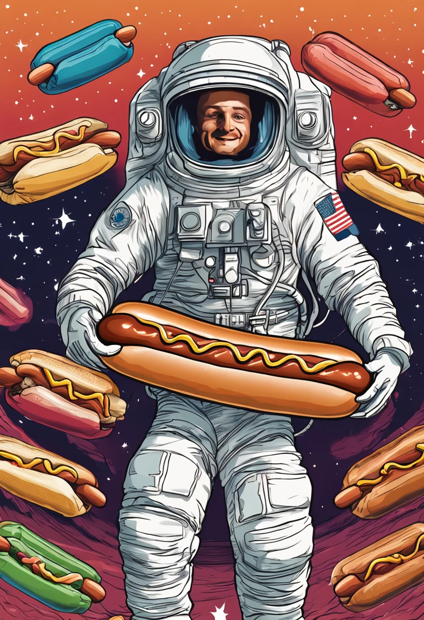 Astronauta segurando um hot dog 3d