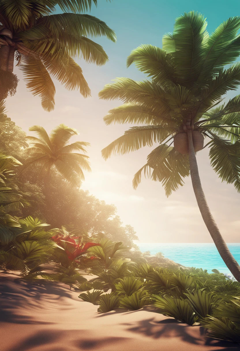3d render, tropical beach background, macro panorama, wide panoramic wallpaper, 4k high definition, realistic
