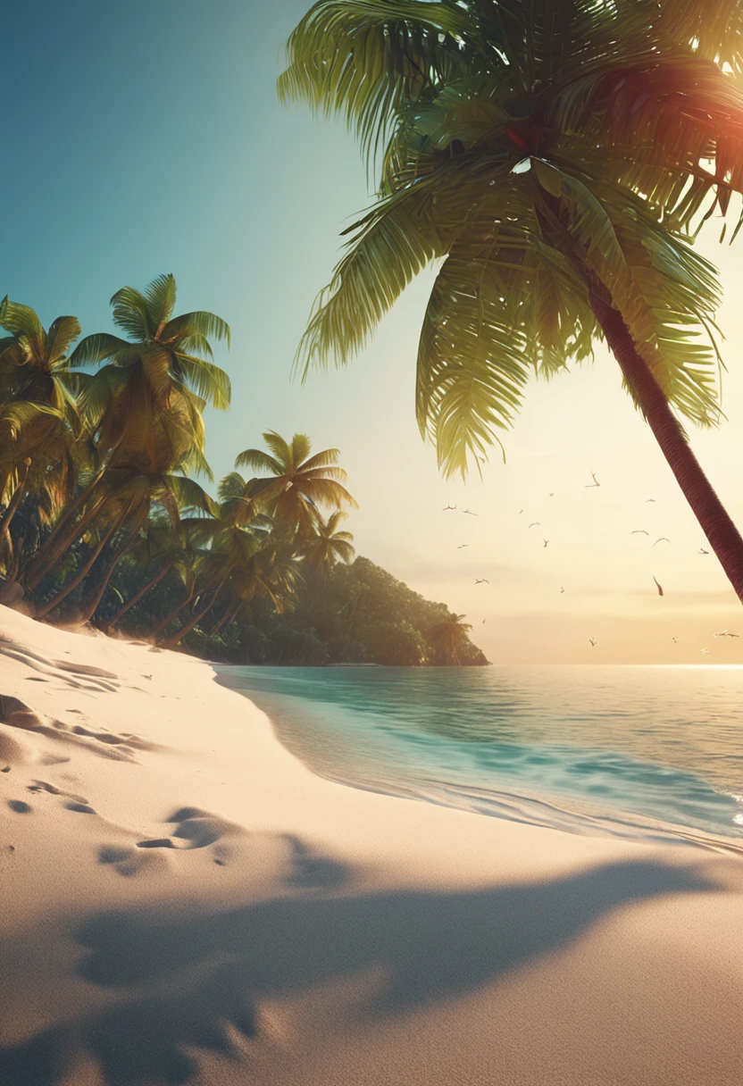 3d render, tropical beach background, macro panorama, wide panoramic wallpaper, 4k high definition, realistic