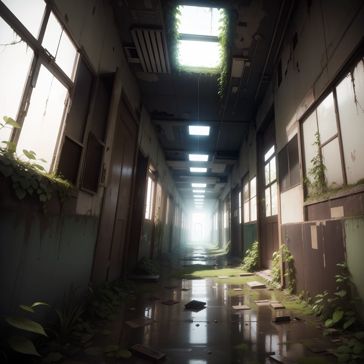 After the end times、an overgrown、without humans、Abandoned hospitals with only flora and fauna