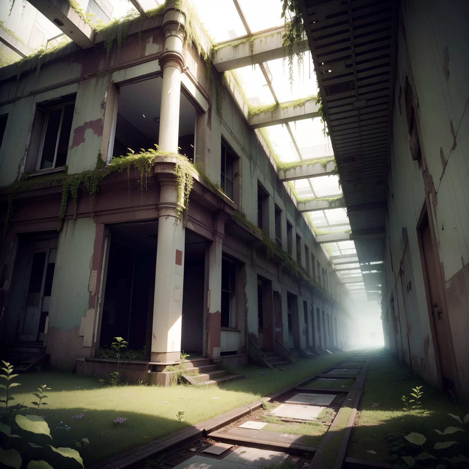 After the end times、an overgrown、without humans、Abandoned hospitals with only flora and fauna