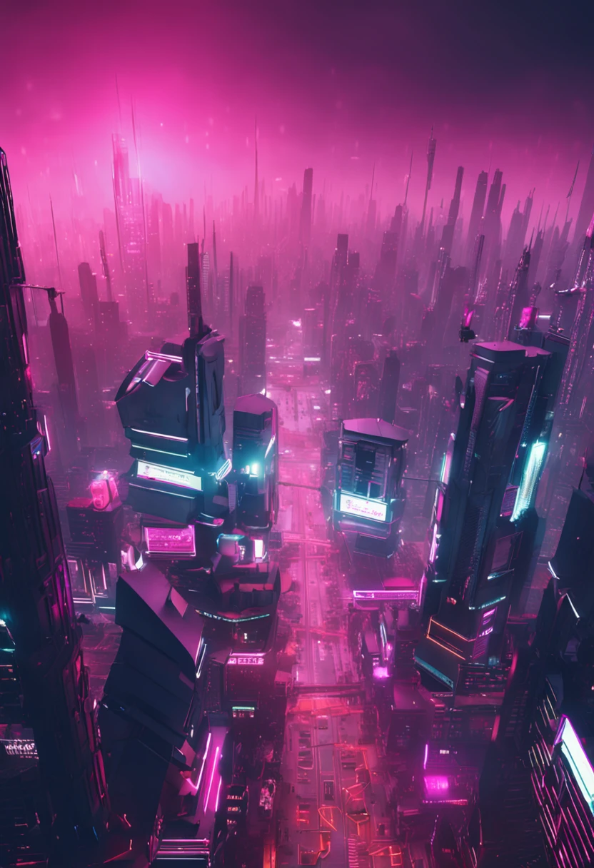 3d render, cyberpunk city background, macro panorama, wide panoramic wallpaper, 4k high definition, realistic