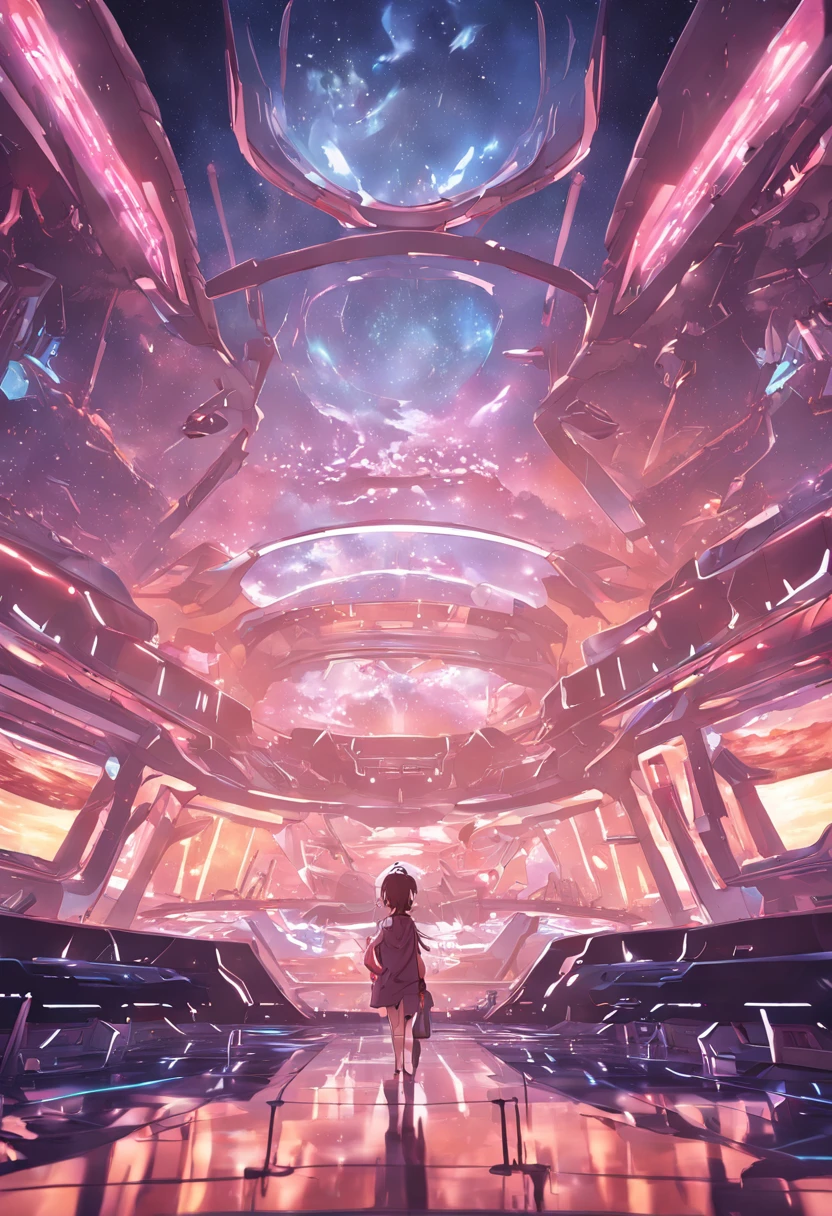 Futuristic (Интерьер Sky Fi) Sid Mead-themed spaceship hall, tmasterpiece, 8K, (((Futuristic interior of the hall)))