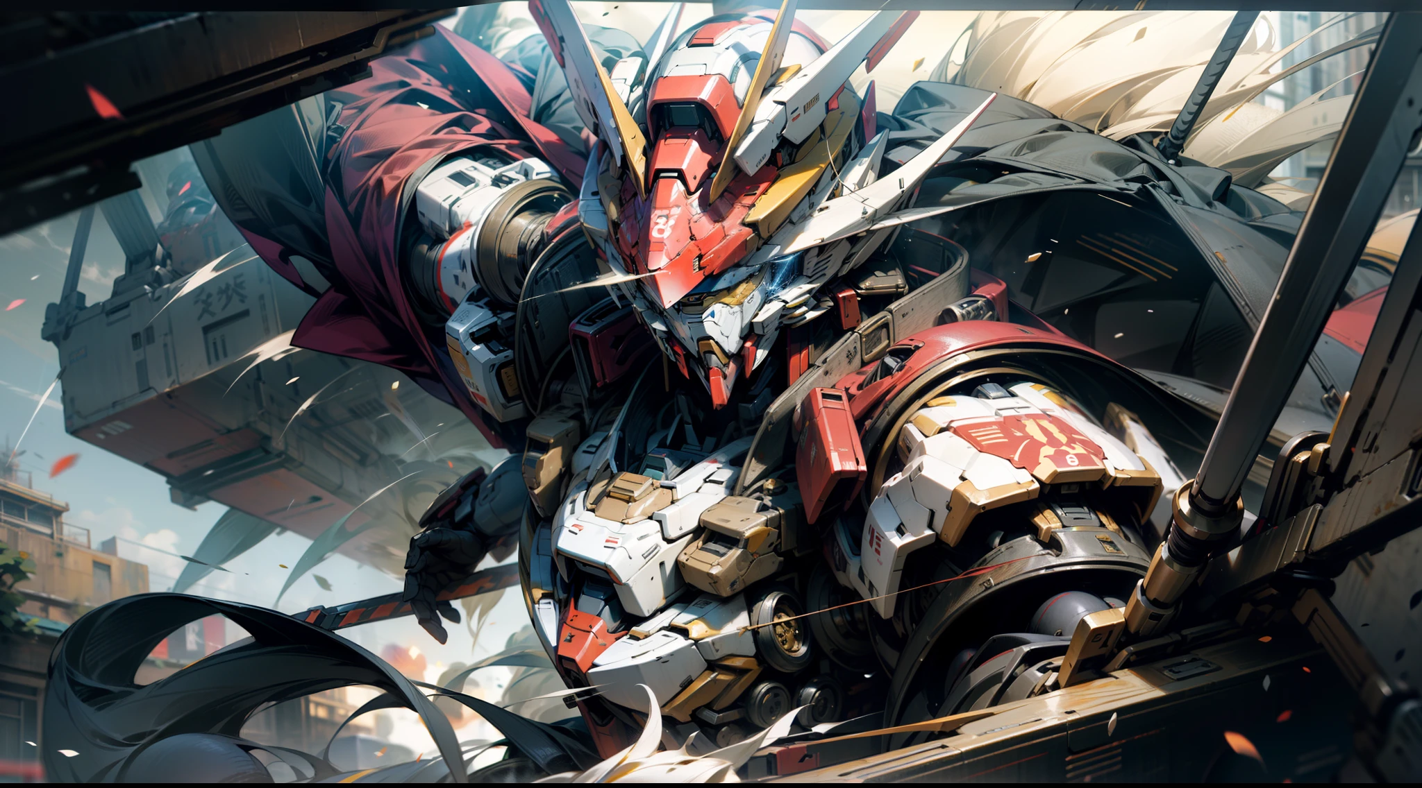 Best quality at best,A masterpiece of art,Very detailed and rich in details,8K,电影灯光,Heavy texture,Perfectcomposition,closeup cleavage,The resolution is high,Gundam Mech Warrior War,Dynamic action