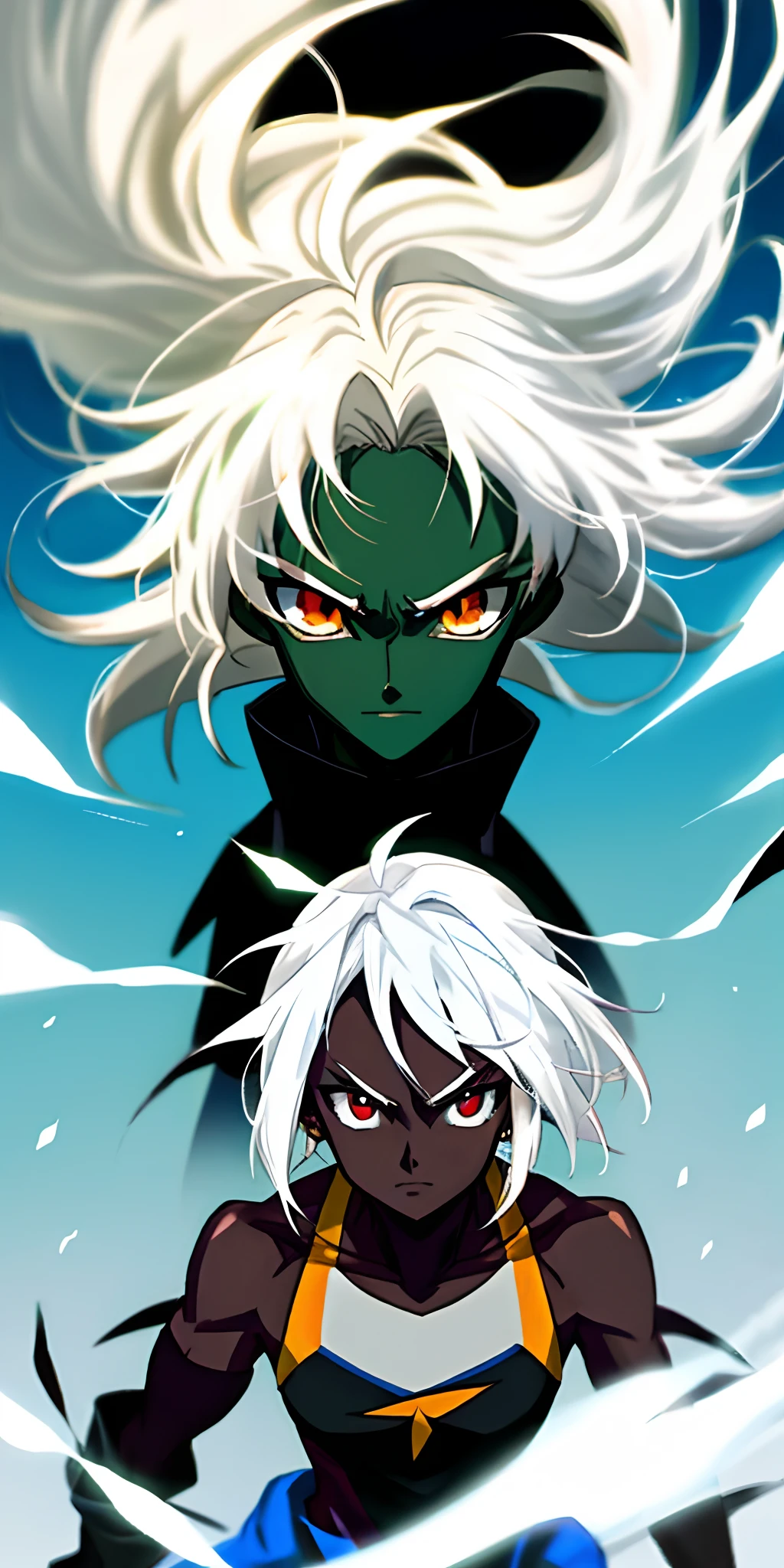 White hair black skin anime