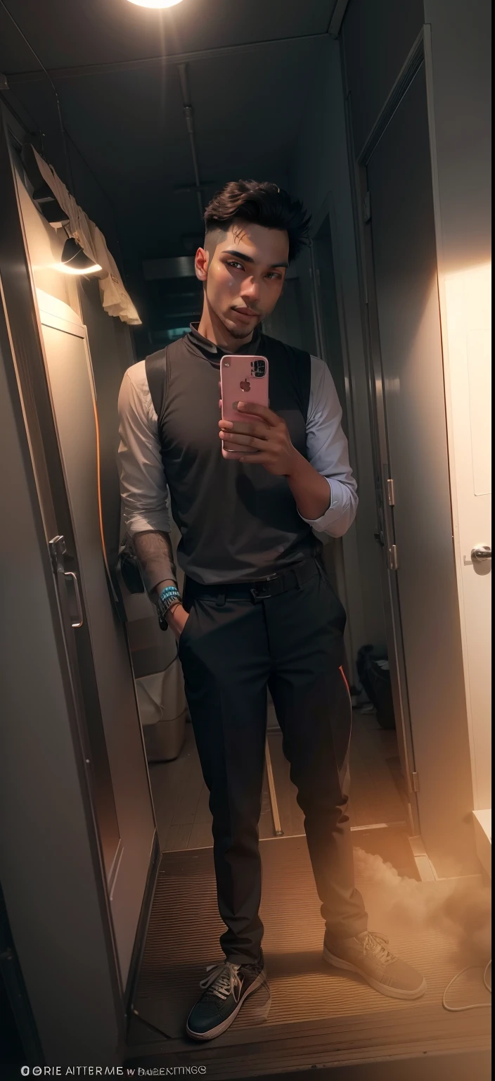 I want the background change to become natural. And have a camera instead of a mobile in hand