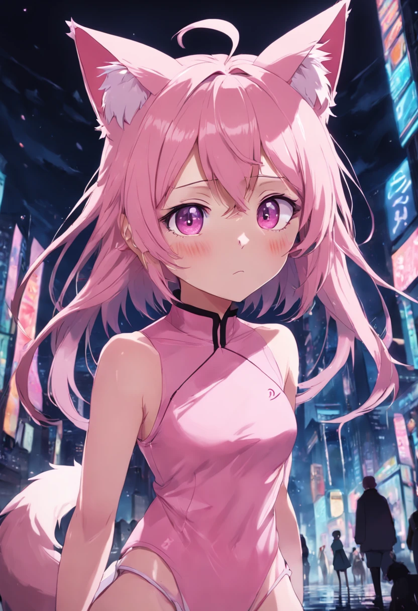 2D Beautiful Girl,in pink,No clothing,Love eyes,is shy,cat ear,Beast tail